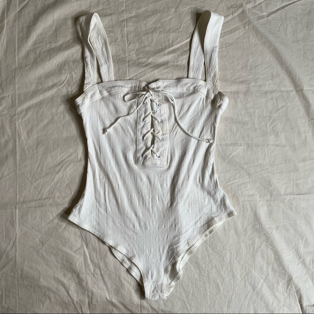 Free People Intimately Free White Bodysuit with Lace Up Front Size S